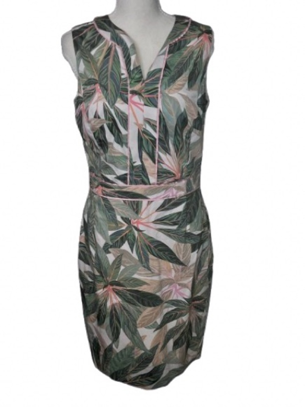 Tropical Floral BROOKS BROTHERS Dress Medium 8 Palm Leaves Pink Green Designer